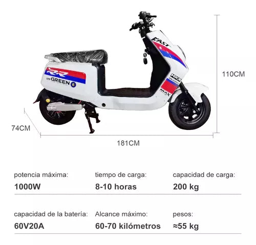 Moto Bicicleta Eléctrica 1000w 45km/h Autonomía 60km